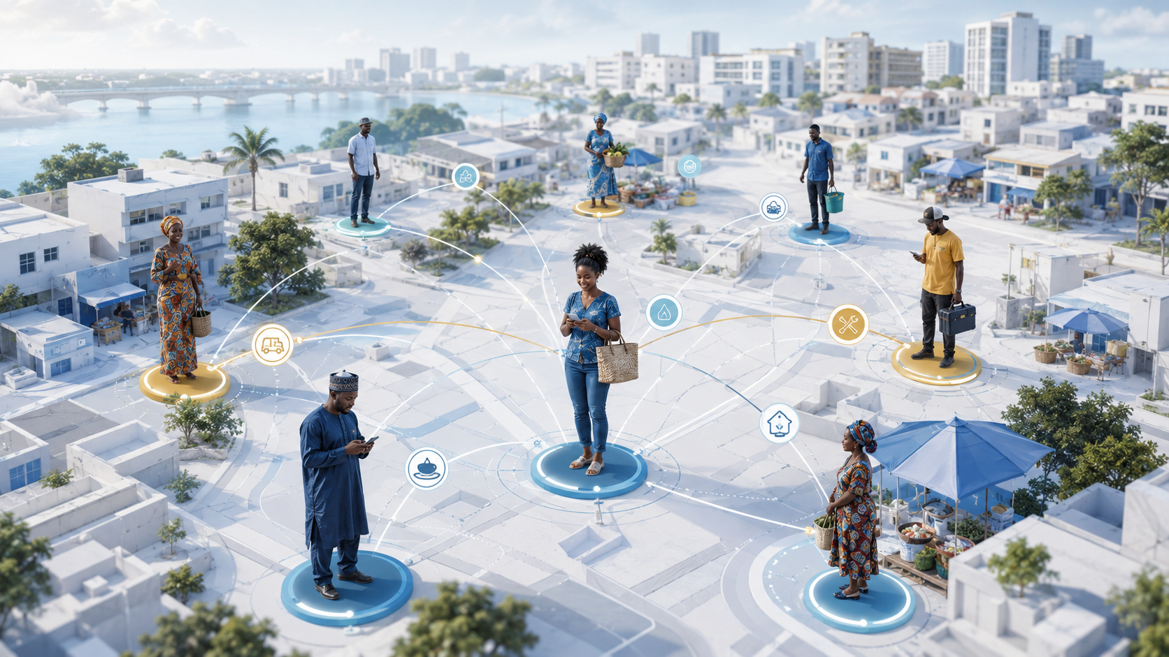 Conceptual visualization of the HEREIAM decentralized local service economy